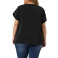 thumbnail image 4 of Agnes Orinda Women's Plus Size Work Pleated Short Sleeve Round Neck Tulip Sleeves Summer Blouses 4X Black, 4 of 7