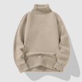 thumbnail image 3 of ManxiVoo Thick Knit Turtleneck Sweater for Women Oversized Winter Pullover Cozy Cable Long Sleeve Top Loungewear L Size Beige, 3 of 6
