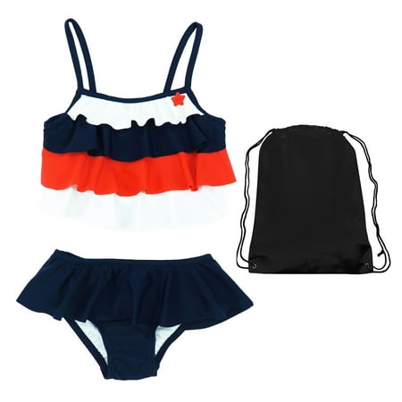 - Kiko & Max Red White Blue Ruffle Tankini Swimsuit with Bag Toddler 3T Labor Day