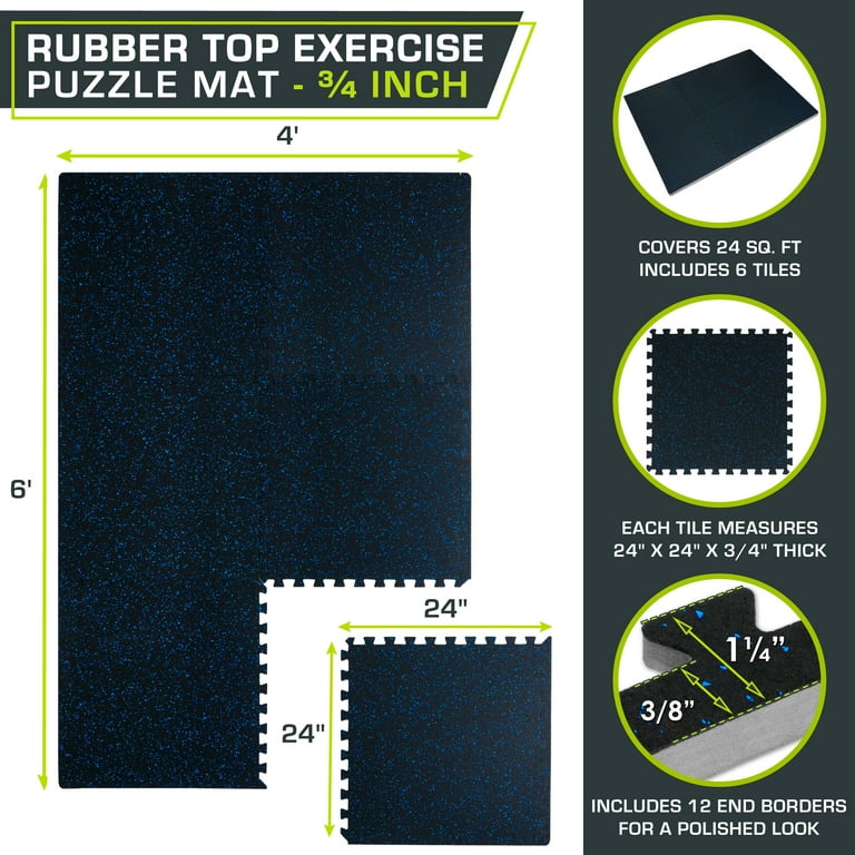 PROSOURCEFIT Thick Exercise Puzzle Mat Blue 24 in. x 24 in. x 0.75