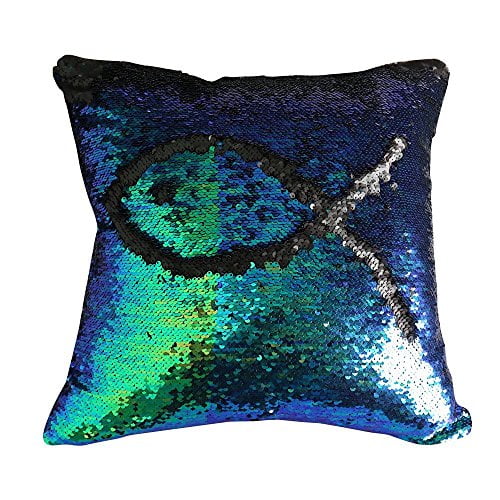 16" Mermaid Bling Pillow Case Cover Sequin Glitter Sofa Car Cushion Cover 
