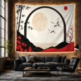 thumbnail image 6 of Red-Crowned Cranes with Moon Gate and Bamboo, Peaceful Minimalist Style for Crane Lovers, Bird Wall Decor Housewarming Gift, Tapestry Wall Hanging for Bedroom and Dorm, 6 of 7