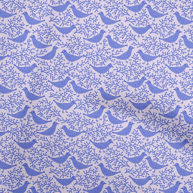 oneOone Cotton Poplin Blue Fabric Asian Bird Block Print Craft Projects Decor Fabric Printed By The Yard 56 Inch Wide