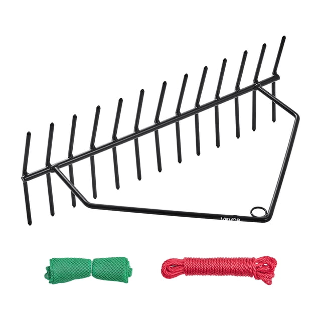 VEVOR 24x8.7 in Pond Aquatic Weed Rake Double-Sided Lake Weed Removal Rake 30ft Rope