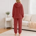 thumbnail image 4 of BaoFuBaoMei Flannel Pajamas for Women Hooded Long Sleeve Top and Pants Sleepwear 2 Piece Solid Heart Embossed Warm Lounge Set, 4 of 8