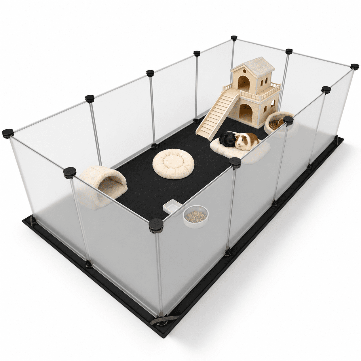 Black 12 Panels with flat mat small animal habitat enclosure playpen