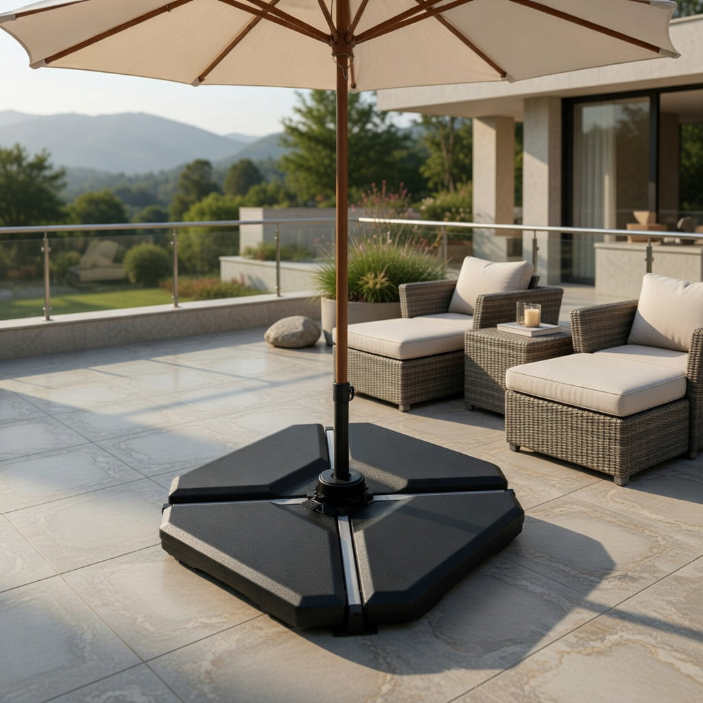 Resenkos Outdoor Umbrella Base, 4 Pieces 195 lbs Patio Cantilever Offset Umbrella Base Weight Sand, Black