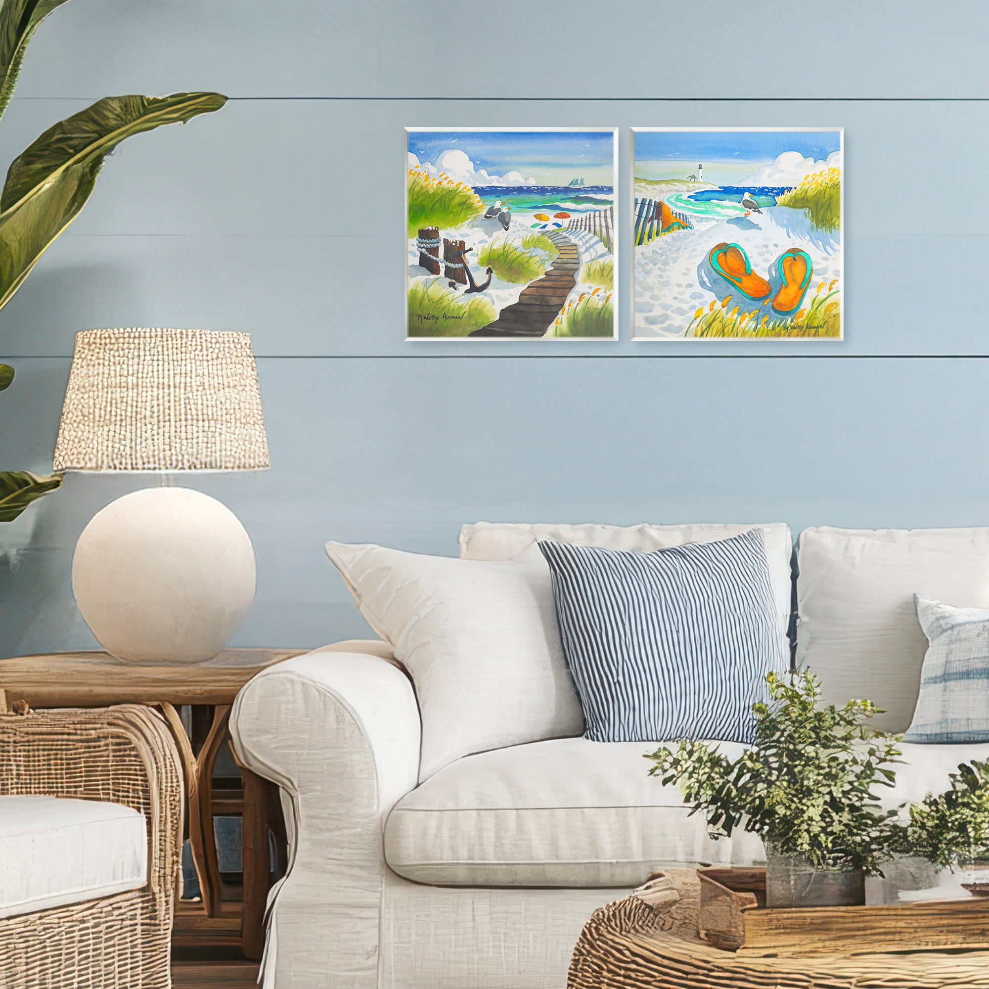 Stupell Industries Boardwalk Through Beach Scenery 2 Piece Wall Plaque Art Set, design by Robin Altman