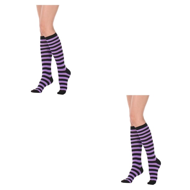 Minnieouse Medias de muslo alto a rayas JK Día de San Valentín Accesorios de mujer para diario Fiesta de Halloween Raya negra morada Type10 Minnieouse CBP386690