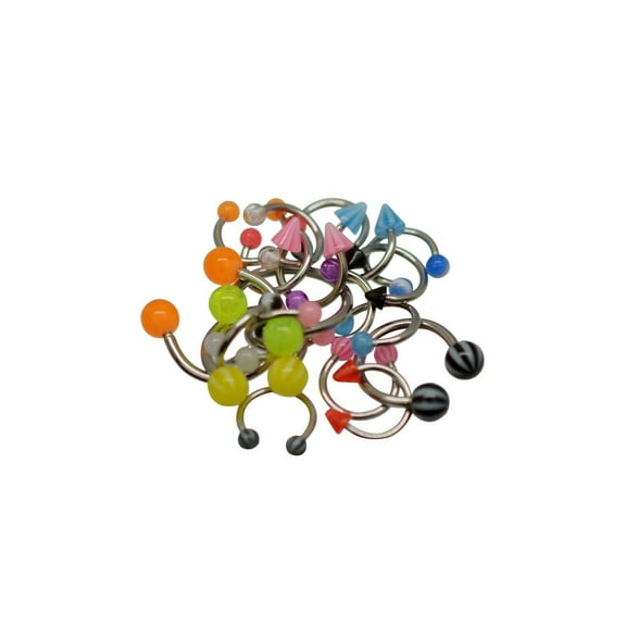 20 Pack Horseshoe Barbells Acrylic Balls & Surgical Steel Shaft 14 & 16 Gauge Randomly Chosen Works for Most Septum, Piercings Cartilage, Eyebrow and More