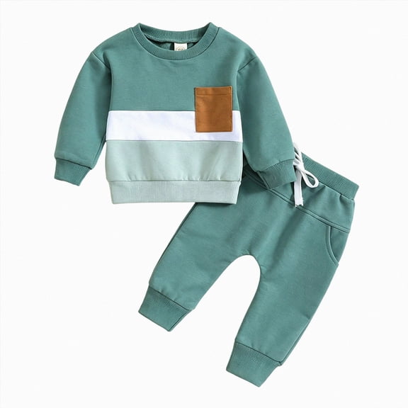 UAYOTSE Toddler Boys Color Block Long Sleeve Outfit Casual Pants Indoor Outdoor Daily Playwear Size 3-6 Months