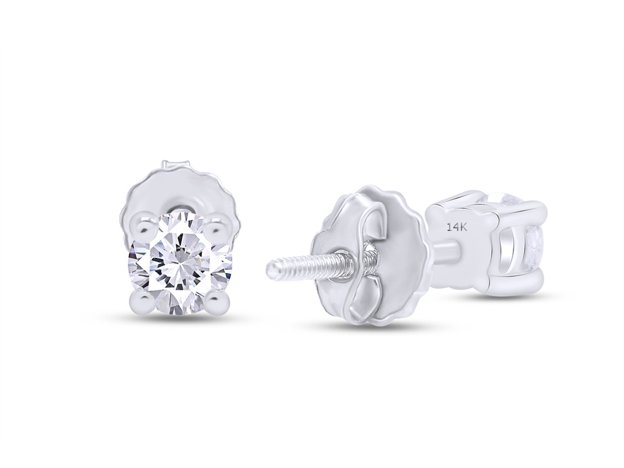 1/7 Carat Round Diamond Solitaire Stud Earrings for Womens Lab Grown Created (G-H/VS-SI) 14K White Gold Threaded Jewelry for Gift, Gift Jewelry (0.15 Cttw)
