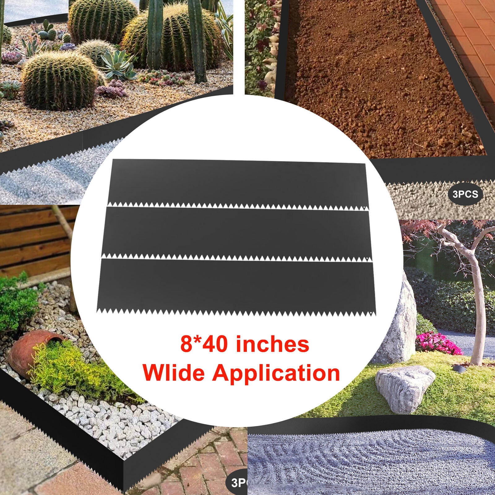 3Pcs 9.7ft Metal Landscape Edging Steel Lawn Edging Black Outdoor Yard Barrier
