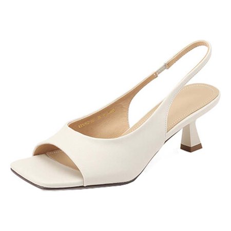 

Jsezml Mules for Women Dressy Summer Sandals Square Open Toe Slip on Sandals Elastic Ankle Strap Slingback Heeled Sandals