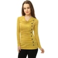 thumbnail image 3 of Top acanalado con botones y mangas largas con cuello vuelto para mujer Amarillo XXL, 3 of 6