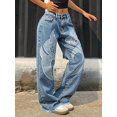 thumbnail image 4 of Women’s Flame Patched Baggy Jeans Denim Y2K Style for Street Casual Baggy Fit Mid Rise Comfort Move Freely Look Cool, 4 of 8