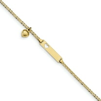 10K Yellow Gold Flat Curb Link Id Bracelet W/ Dangling Heart (Width 4.3) (Length 6) - Jbsp