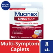 Mucinex Sinus-Max Maximum Strength Severe Congestion & Pain, Sinus Symptom Relief, Pain Reliever, Expectorant and Nasal Decongestant, 8 Caplets