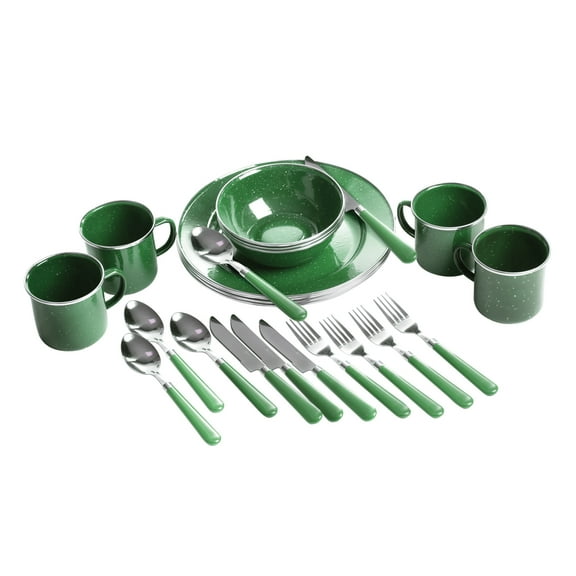 Stansport Deluxe 24-Piece Enamel Tableware Set - Green