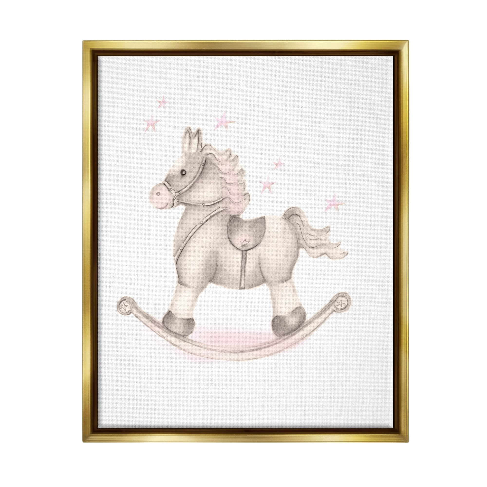 Stupell Industries Pink Rocking Horse Kids Nursery Toy Illustration Graphic Art Metallic Gold Floating Framed Canvas Print Wall Art, Design by Studio Q