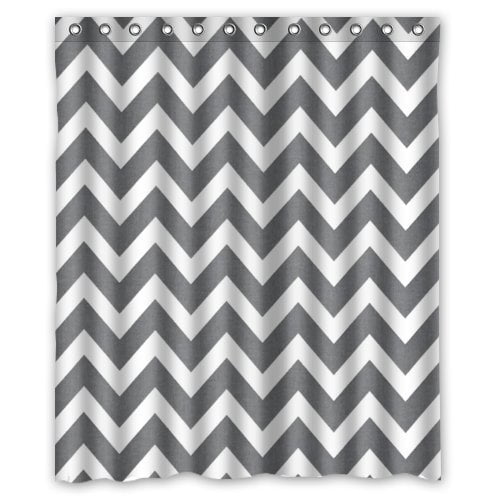 HelloDecor Grey and White Chevron Zigzag Zig Zag Shower Curtain