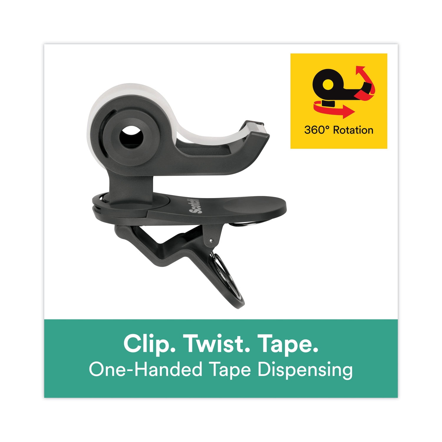 Clip Dispenser Value Pack With 12 Rolls Of Tape, 1" Core, Plastic, Charcoal | Bundle of 5 Packs