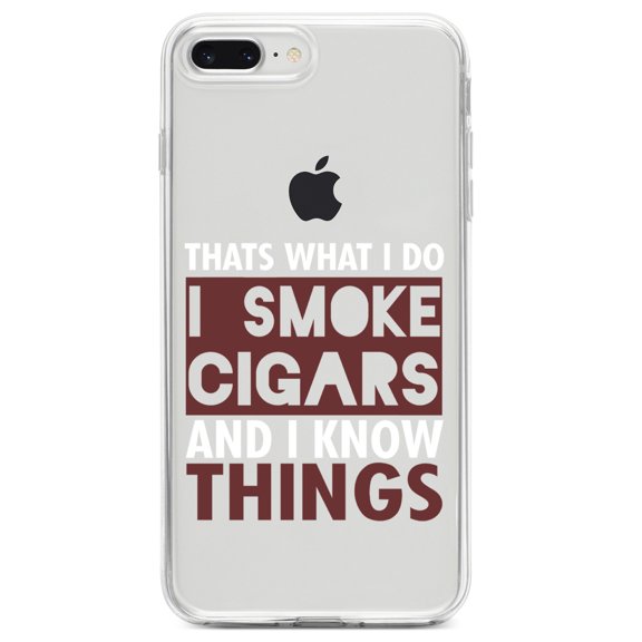 DistinctInk Clear Shockproof Hybrid Case for iPhone 7 PLUS / 8 PLUS (5.5" Screen) TPU Bumper Acrylic Back Tempered Glass Screen Protector - I Smoke Cigars And I Know Things