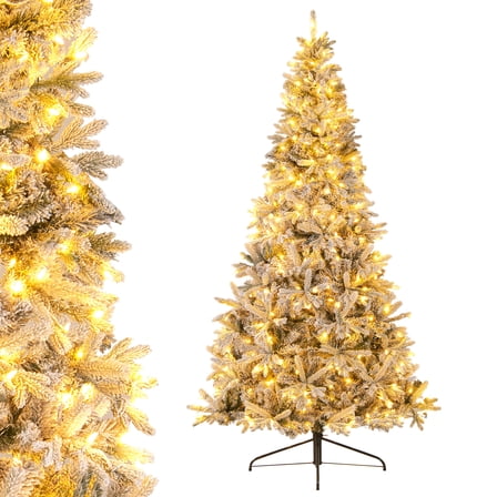 Patiojoy 7 FT Half Pre-lit Artificial Christmas Tree Hinged Xmas Tree with 852 Snow-flocked Branch Tips