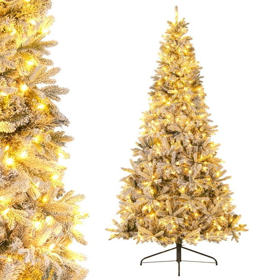Patiojoy 7 FT Half Pre-lit Artificial Christmas Tree Hinged Xmas Tree with 852 Snow-flocked Branch Tips