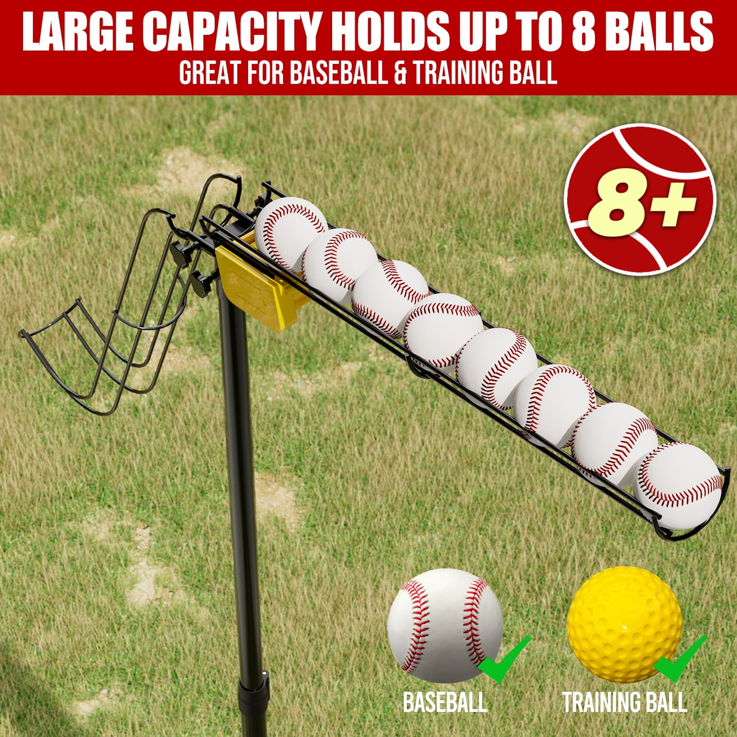 Electric Soft Toss Machine: Height adjustable from 52 to 79 inches with 8-ball auto feed and 3-speed timer (6/8/10 sec). Portable and ideal for baseball and softball swing training.
