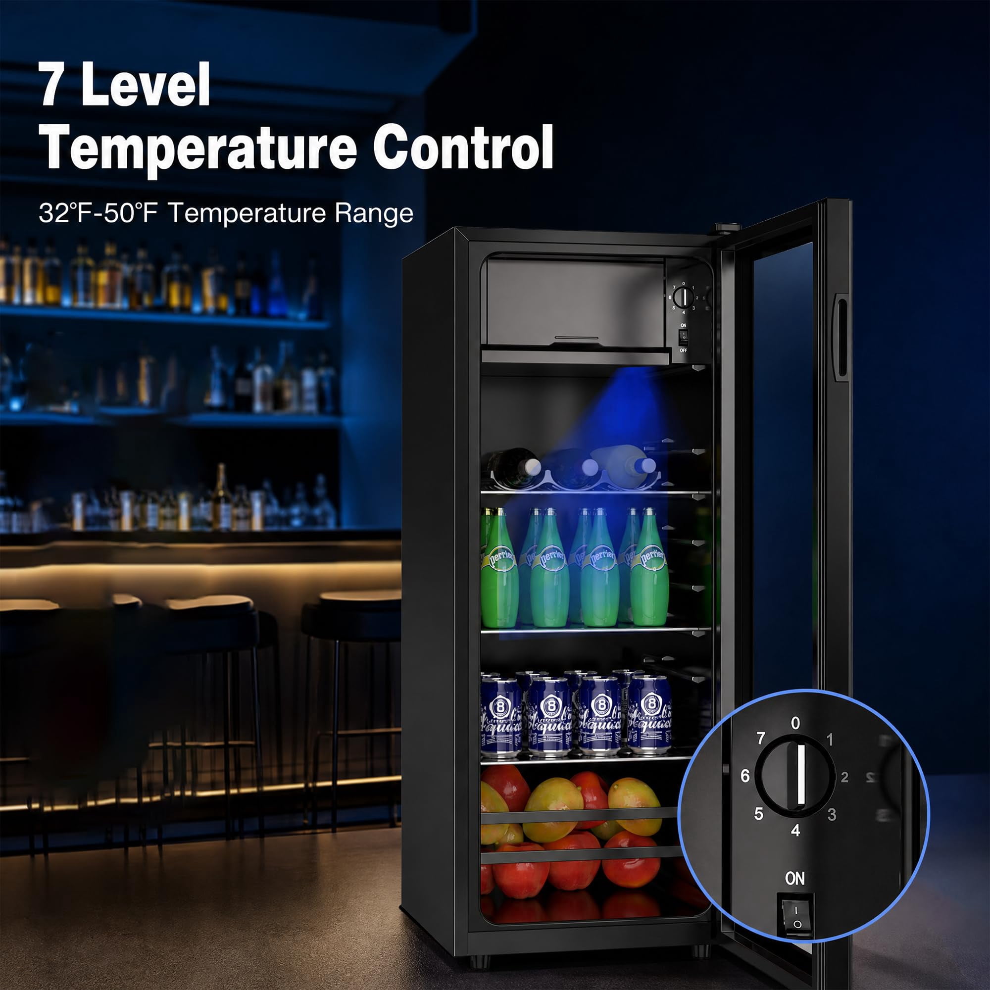 170 Can Beverage Refrigerator Wine Cooler, Digital 7‑Level Temperature Control Mini Fridge 32‑50°F, Humidity Lock Double Tempered Glass Door, Freestanding Drink Cooler for Home Bar Office Dorm