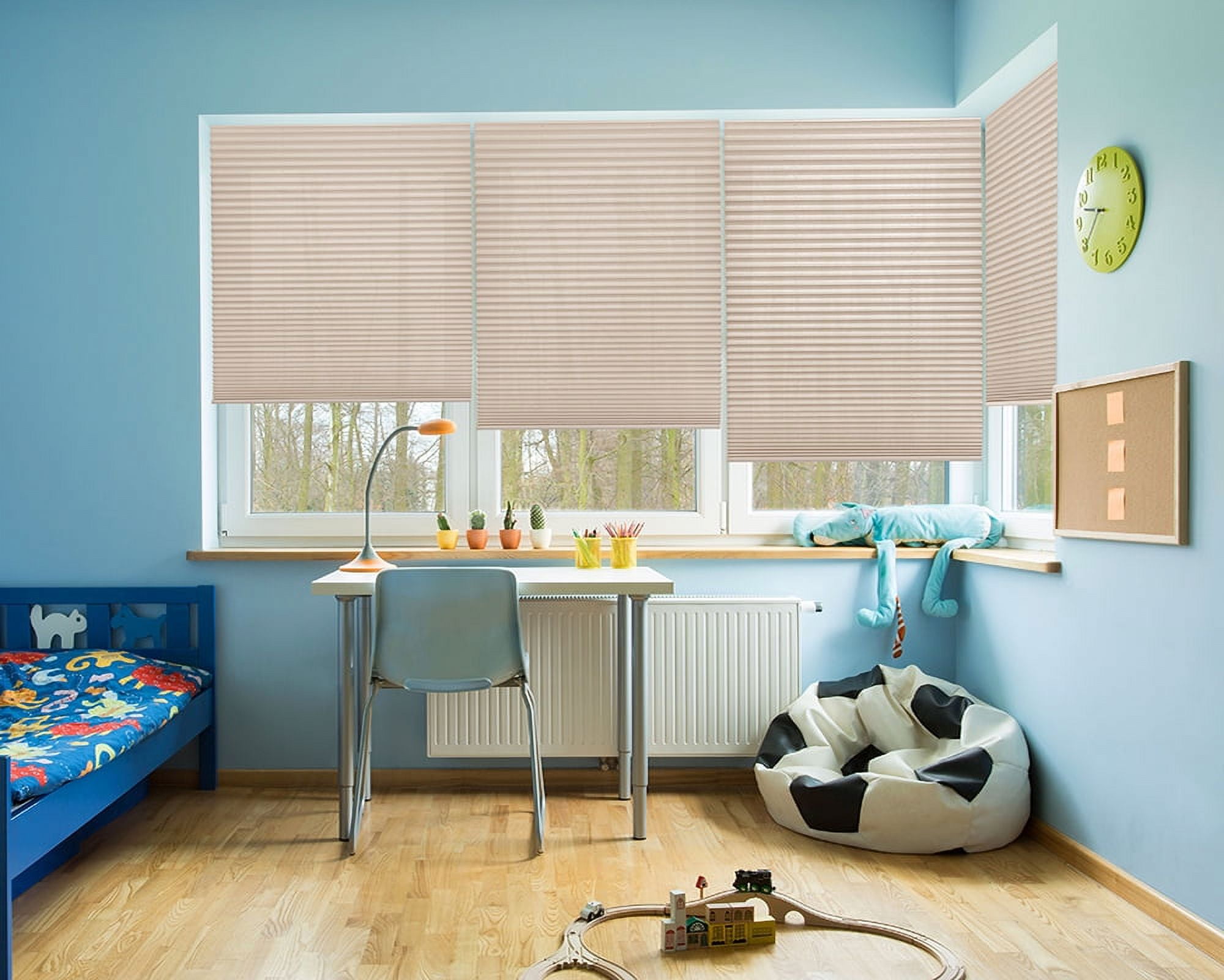 Redi Shade No Tools Trim-at-Home Easy Lift Pleated Fabric Cordless Shade, Light Filtering, Natural, 48" W x 64" L, Fits Windows 31" W to 48" W