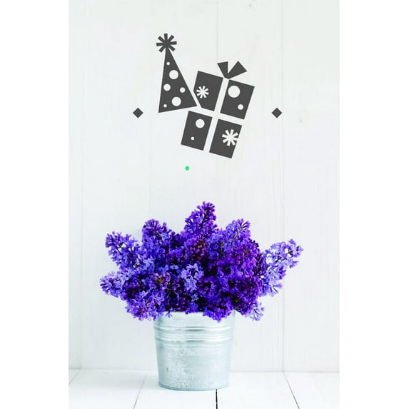 Unique Home Wall Stickers Hat And Gift Celebration Decal Décor for Bedroom Living Room Nursery - Size: 16 In x 16 In