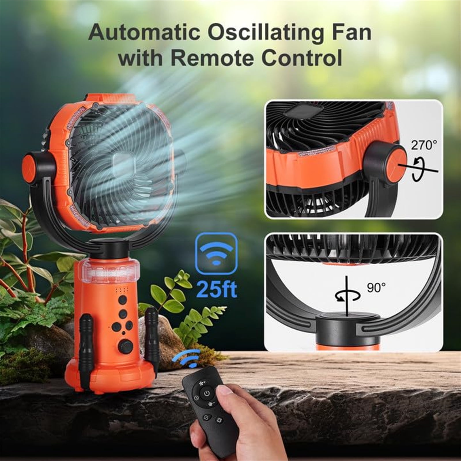 Ameitech Portable Fan - Wireless Battery Operated Fan, 20000MAH Battery, 360° Oscillating Rechargeable Fan, Remote Control & LED Lighting, Telescopic Camping Fan