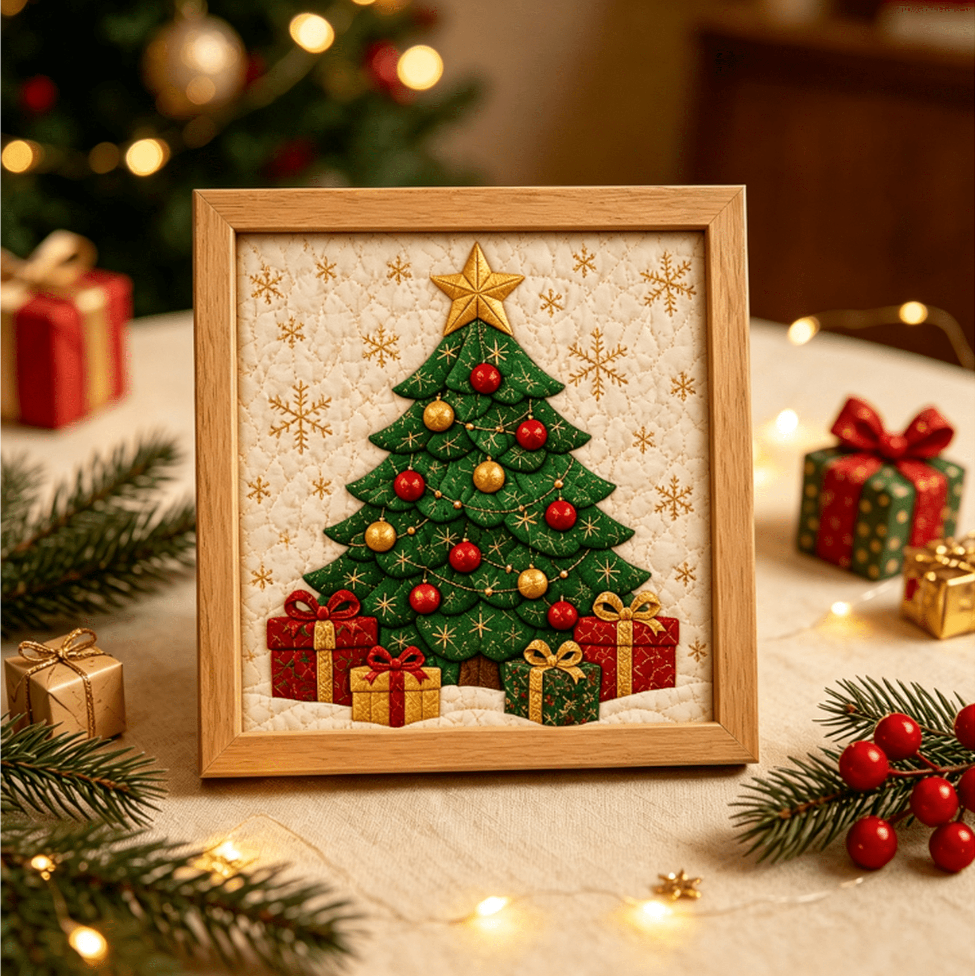 Premium No-Sew Kinusaiga Fabric Art Kit for Adults | DIY No-Sew Kinusaiga Fabric Art Kit | Vintage Christmas Decoration DIY Handmade Craft Kit for Experienced & Beginner (Christmas tree)