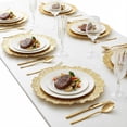 thumbnail image 5 of Yucurem 100PCS Reusable Charger Plates Bulk, 12.2" Plastic Dinner Charger Plates, Round Ruffled Rim Decorative Dinner Tableware for Wedding, Party, Event Table Decor (Gold), 5 of 9