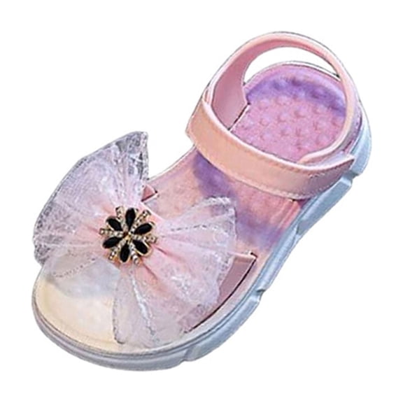 Girls Sandals Kids Little Kids Bow Rhinestone Dress Sandals with Soft Comfortable Insole & Adjustable Straps Pink Non-Slip Outsole for Party Wedding & Daily Wear,Size 13.5