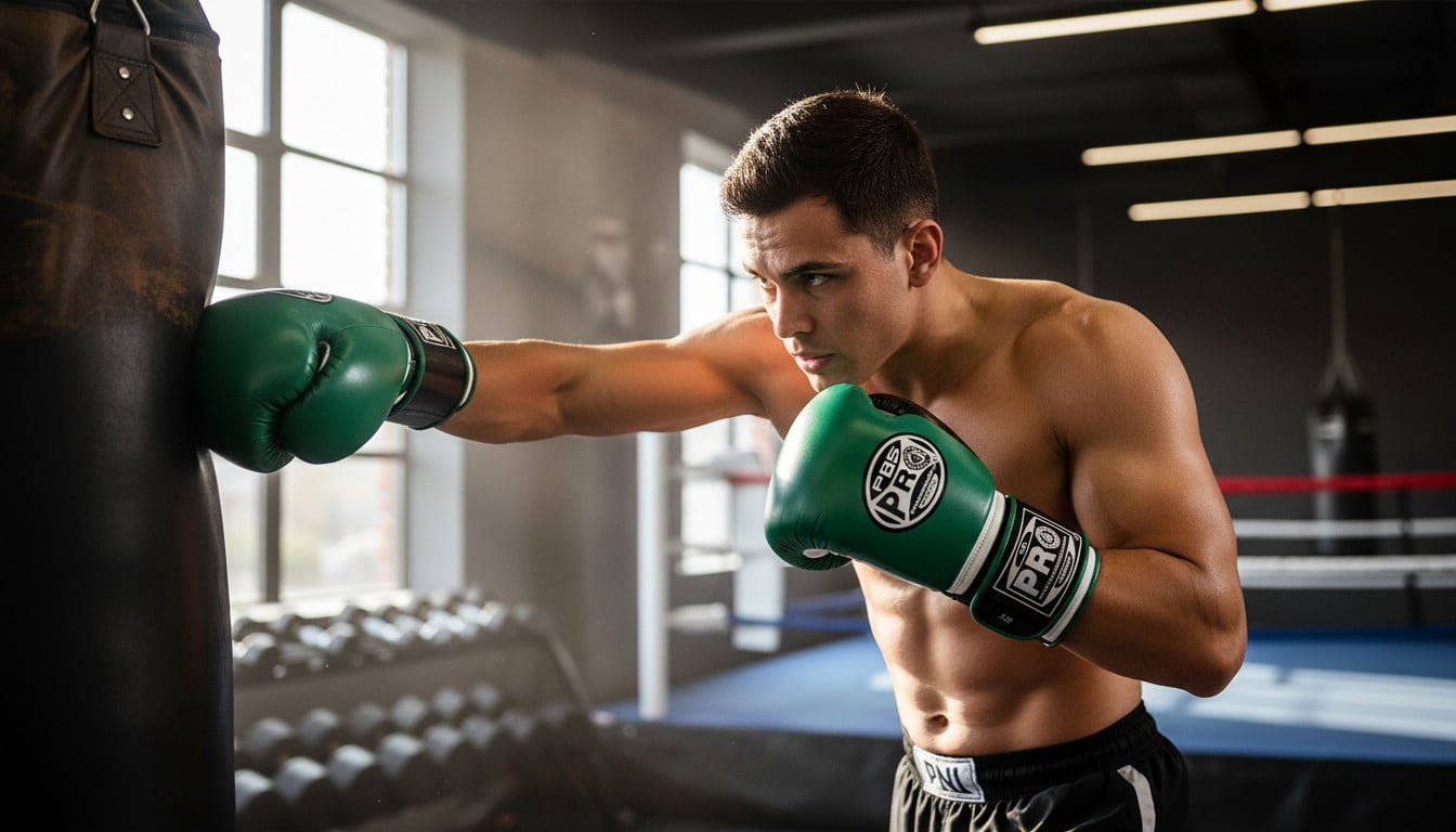 ProBoxing® Leather Boxing Gloves – (Green & Black) (14oz) Training Boxing Gloves for Boxing, MMA, Muay Thai & Sparring – Durable Genuine Leather, Wrist Support, Impact Protection