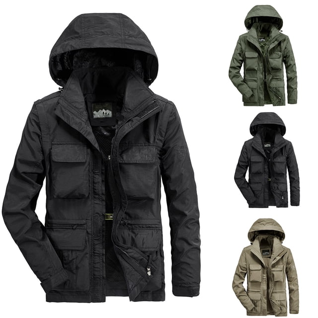 AnuYalue Manteau pour Homme Grande Taille Décontracté à Multiples Poches Vestes Cargo Automne Hiver Chaud à Capuche Manteau Fonctionnel à Manches Longues Vêtement d'Extérieur