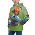 thumbnail image 2 of Pofeuu Butterfly Landing On Head Dumpy Frog Print Teenage Zipper Hoodie Sweatshirts Hooded Casual Jackets With Pocket For Boys Girls-Small, 2 of 6