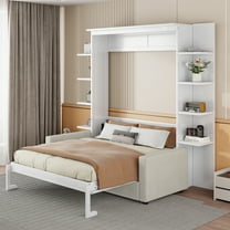 Queen Size Murphy Bed Wall Bed with Sofa,White