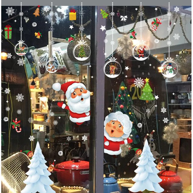 Pegatinas navideñas para ventana, calcomanía de pared de copos de nieve de Papá Noel y alce, decoraciones navideñas para el hogar para Año Nuevo 2023, pegatinas de decoración DIY