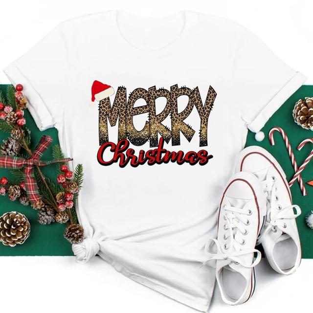 Ropa de Navidad divertida para mujer, camisetas con estampado de Papá Noel, Tops casuales negros para mujer, Tops de fiesta de navidad