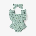 thumbnail image 2 of PatPat 2pcs Baby Girl Allover Floral Print Ruffle Trim Sleeveless Romper & Headband Set, 2 of 7