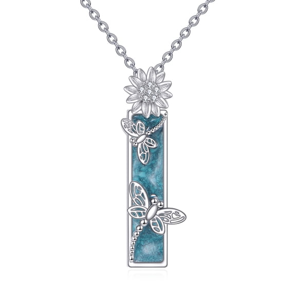 Dragonfly Necklace 925 Sterling Silver Dragonfly and Sunflower Pendant Necklace Animal Jewelry Gifts for Women