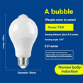 thumbnail image 4 of 4PC E27 LED Motion Sensor Bulb Lamp PIR Light Auto On/OFF Night for Porch Stairs Garage Lights 12W, 4 of 4