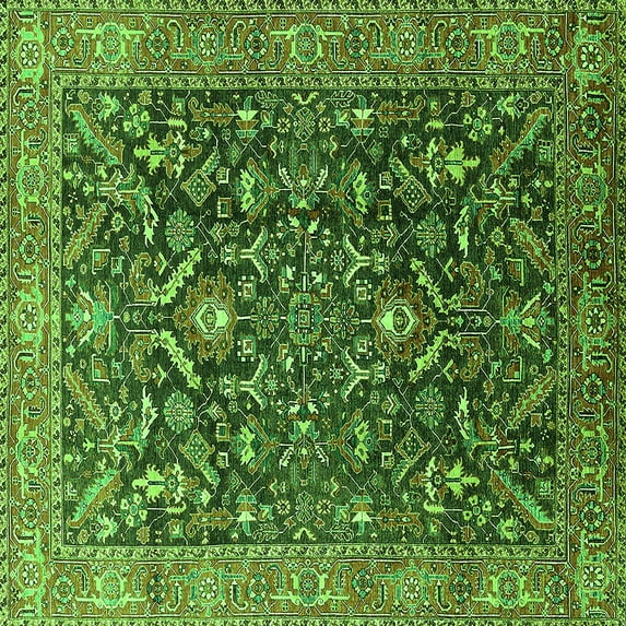 Ahgly Company Indoor Square Oriental Green Industrial Area Rugs, 3' Square
