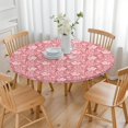 thumbnail image 3 of Pink Pioneer Flower and Paisley Pattern Round Fitted Tablecloth with Elastic Edge,Dining Table Cover Waterproof,Outdoor Round Tablecloth for Camping,Dining,Indoor and Outdoor, 3 of 7
