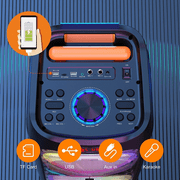 JYX Large Bluetooth Speaker, Portable Big Party Speaker with Wheels, Trolley Bar, DJ Light, Deep Bass Stereo System with 2 Wireless Mics and Remote, T9
