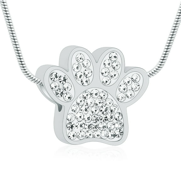 Personalized Crystal Paw Print Urn Necklace for Ashes Stainless Steel Waterproof Keepsake Urn Cremation Jewelry Memorial Keepsake for Dog / Cat / Pet with Funnel Kit